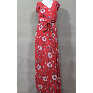 One Clothing Womens Floral Maxi Dress XS Red Soft Romantic Boho‎ Garden Retro